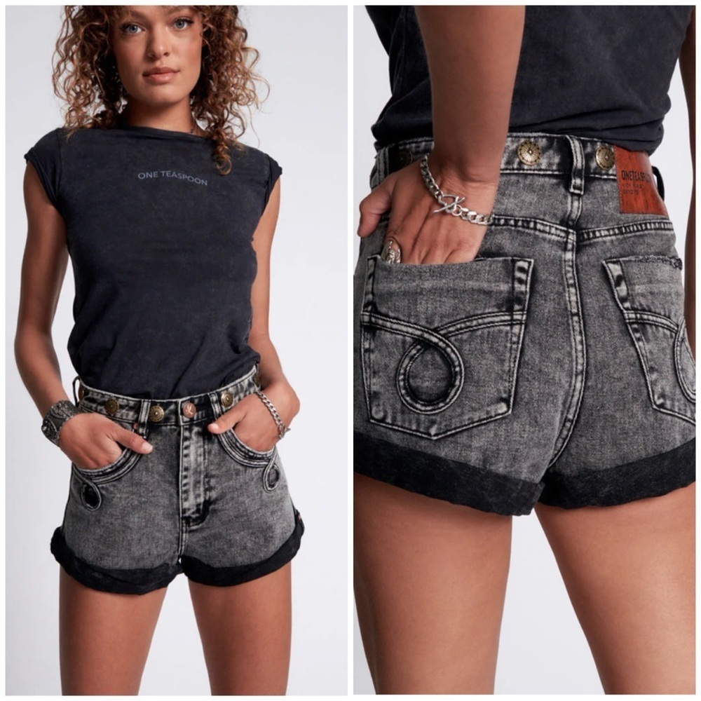 One Teaspoon Black and Gray High Waist Women Shorts